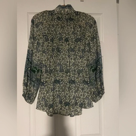 ZIMMERMANN OTTIE LINEN BILLOW BLOUSE GREEN PAISLEY - Picture 9 of 14